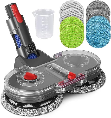 RUKHOOL Tête de Vadrouille Electrique pour Dyson Aspirateur Stick V15 V10 V11 V8 V7Balai Electrique sans Fil avec Réservoir d'eau Amovible, 8 Vadrouille Lavable