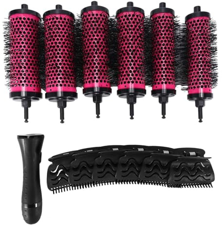 Roundsky 6 Teile/Satz 3 Größen Abnehmbarer Locken Wickler Pinsel mit Positionierungs Klammern Aluminium Keramik Locken Wickler Kamm Friseur
