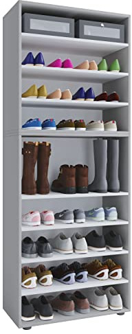 VCM Holz-Schuhregal, Maße: H. 183 x B. 70 x T. 37 cm, Allzweckschrank, 9 Fächer, ohne Türen, – Lona