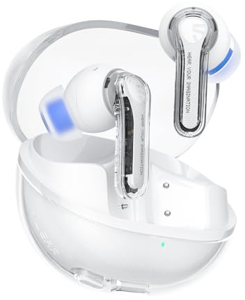SoundPEATS Clear Wireless Earbuds, In-Ear Earphones Bluetooth 5.3, 40 Hours Playback Time, 12mm Driver and Dual Microphone with ENC for Clear Calls, Game Mode, App Control