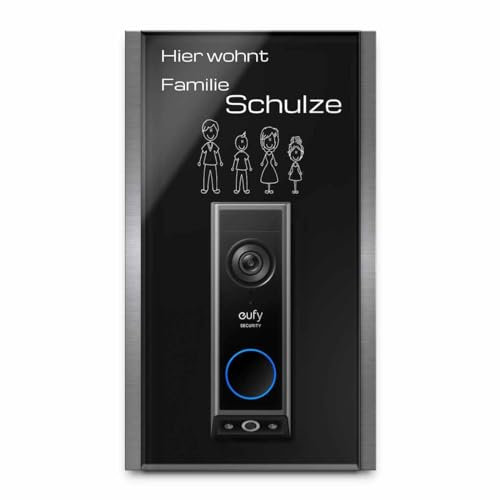 Hochwertiges Klingelschild für Eufy Dual E340 Video Türklingel - personalisiertes Namensschild aus Edelstahl und Acrylglas | hochwertiges Funkklingel Zubehör