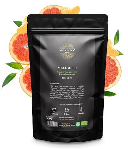 Matsue Tea - Meli-Melo - Thé Vert en vrac - Mandarine & Pamplemousse - Qualité Premium - Feuilles de Thé Ramassées à la Main - 100 g
