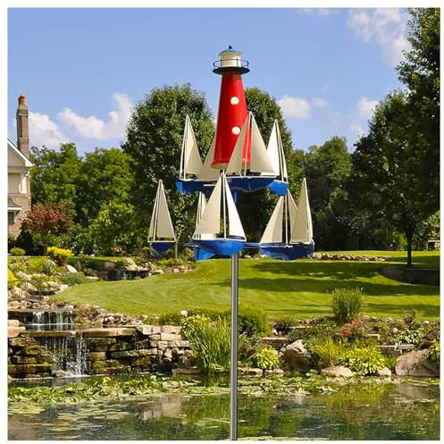Moulin A Vent Jardin Exterieur, Deco De Jardin Exterieur (200/175/150/125/100 Cm RéGlable en Hauteur) éOlienne en Forme De Phare Et De Voilier DéCoration ExtéRieure Jardin