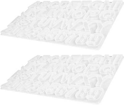 2 moldes de silicona del alfabeto, 26 letras, 10 números, antiadherente, reutilizable, molde de letras de silicona grande, moldes para fundir cera para fondant, hornear, pasteles, decorar