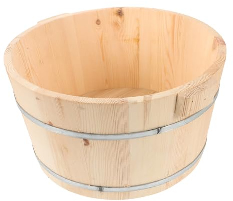 Holzfußbecken für Kinder, Tiefe Holzwanne zum Fußbaden für Haushalt | Khaki, Rundes Tub Design, Leicht zu Reinigen, für Gebrauch zu Hause, Kompaktes Fußbad mit 38, 4x19, 8cm