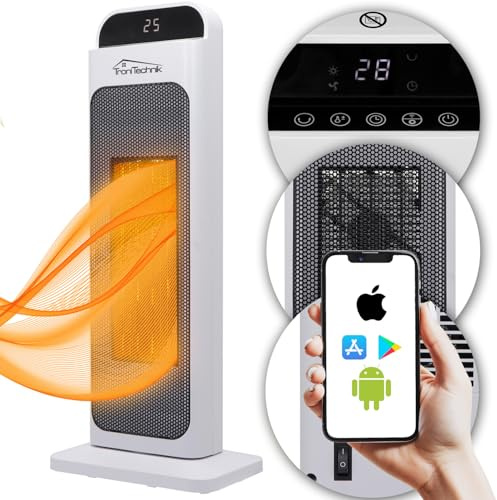 Tronitechnik® Turm-Keramik-Heizer 2000 Watt WiFi/APP gesteuert, Elektro-Heizer, Heizlüfter, PTC Keramikheizelement mit Fernbedienung, Oszillation, Timer, Kippsicherung, LCD Display