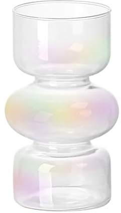 MINGZHE Hydrokulturvase aus Transparentem Glas, 17,8 Cm Große Farbige Glasvase für Blumen, Dreischichtige Blumenvase aus Glas für die Dekoration, Moderne Geometrische Glasvase für(Regenbogen)