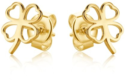 Zarte Ohrstecker Kleine Vierblättriges Kleeblatt Ohrringe Aus 14 Karat 585 Gelbgold