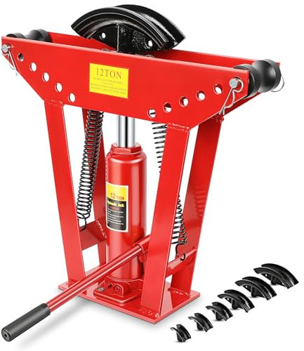 12 Ton Hydraulic Pipe Bender 6 Dies, Manual Copper Tubing Bender Tool 90°-180° Adjustable Rollers Steel Iron Metal Ratcheting