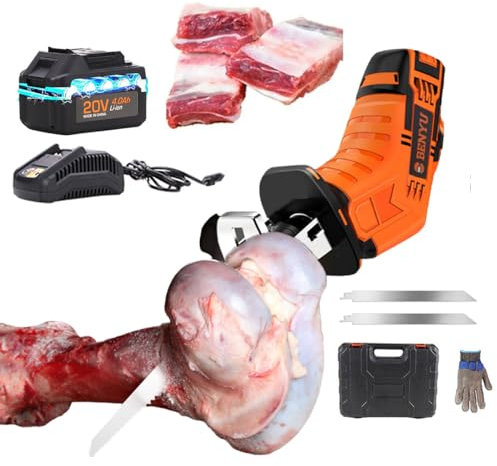 Sierra eléctrica para huesos para carne con hoja de 225 mm * 2 / Batería de 4000 mAh * 1 - Sierra alternativa de acero inoxidable, corte rápido de carne, huesos y alimentos congelados