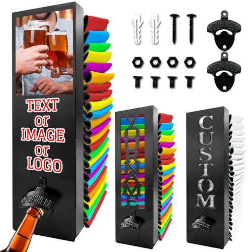 Support mural personnalisé 2 en 1 avec décapsuleur, distributeur de refroidisseur de canettes en métal personnalisé avec texte nom, cadeau pour buveur de bière-S3