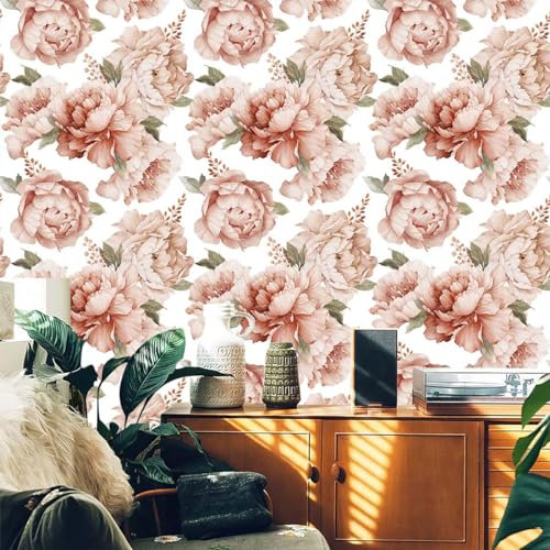 Selbstklebende Tapete Pfingstrose Olivgrün Strukturtapete Wandtattoo Schlafzimmer Tapete Selbstklebend Vliestapete Wallpaper for Living Room Tapeten Leicht zu Entfernen Wandschutzfolie 45x300cm