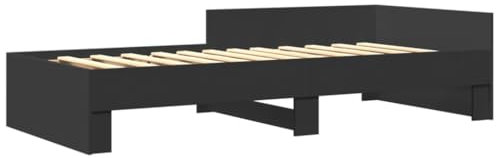 vidaXL Bettgestell, Bettrahmen mit Lattenrost, Bett für Schlafzimmer, Einzelbett Schlafzimmerbett mit Seitengittern, Schwarz 90x200cm Holzwerkstoff