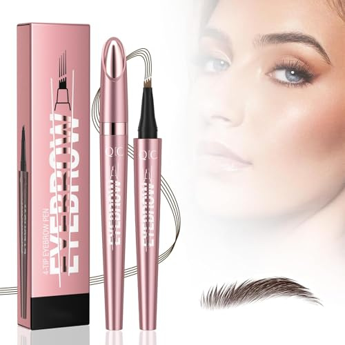 2024 Neu 3D Microblading Augenbrauenstift mit 4 Gabelspitzen Applikator,Augenbrauenstift Wasserfest,Langanhaltenden Magischer Eyebrow Pen Erzeugt Mühelos Natürlich Aussehende Brauen (1#Hellbraun)
