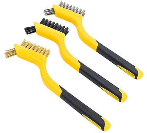 The Mini Wire Brush Scrapers (Brass, Stainless Steel & Nylon Bristles) for Multi-Purpose Uses with Custom Ridged Soft Grips for Complete Control,small wire brush