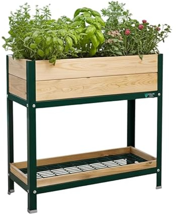 MI HUERTO URBAN Jardinera Elevada de Madera con Bandeja | Verde 90x40x90cm | Jardinera de Madera, Estructura Metálica, Mesa cultivar plantas para Jardín y Balcón, Bandeja Recoge Aguas | HUERTO ALTO