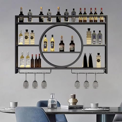 GWWBD Weinregal Wand,barschrank Vintage Hausbar Theke Bar Regal Wand Beleuchtet Bar Regal Wand Barmöbel Set Für Küche Weinkeller Wohnzimmer Usw(Size:120 * 15 * 80cm,Color:Schwarz)