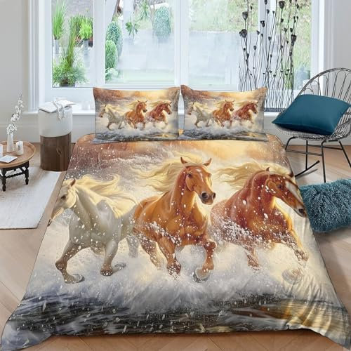 QPIRINMEX Cavallo bianco Copripiumino 3D Stampato Per Camera Da Letto Microfibra Morbida - Set Completo Con Federe Cuscino - Ideale Per Adulti Double（200x200cm）
