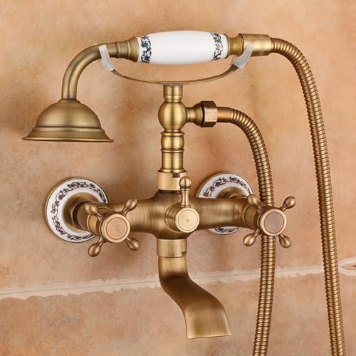 ZYCDP Rubinetto Doccia da Muro Vintage Rubinetto Vasca da Bagno con Doccetta, Miscelatore per Doccia con Deviatore Antico