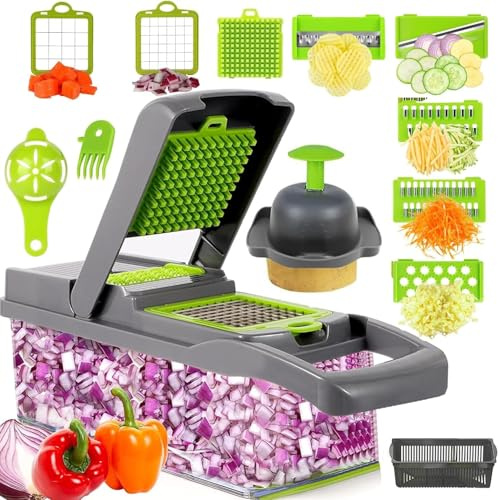 Vegetable Chopper Cutter Mandoline Vegetable Slicer Cheese Grater - Potato Onion Salad Veggie Chopper with Container - French Fry Potato Dicer Slicer Cutter - Kitchen Tools Gadgets