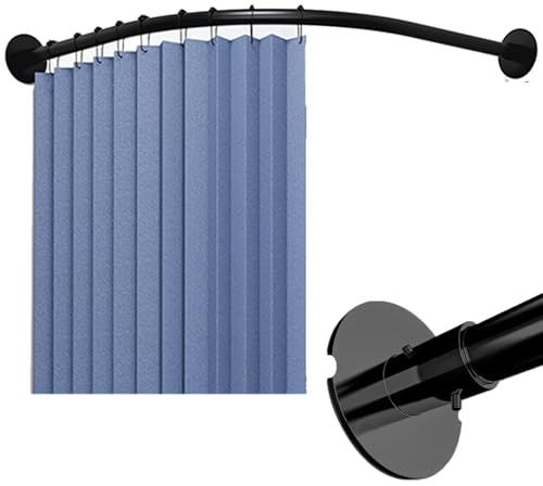 Duschvorhangstange Lform Verstellbar, 304 Edelstahl Duschstange für Ecke Dehnbar,Winkelduschstange für Badewannen Bohren Oder Ohne Bohren für Umkleidekabine(Size:70-95 * 90-130cm,Color:Black)