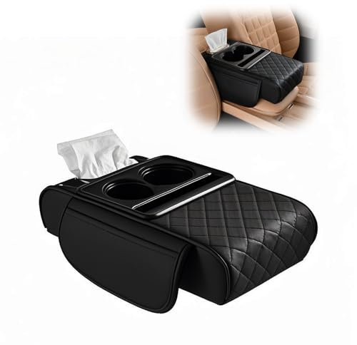 Car Armrest Storage Box - 2-in-1 Storage Box for Car Armrest, Multifunctional Auto Armrest Storage Box, Car Armrest Cushion Pads, Arm Rest for Car, Car Armrest Pad With Cup Holder