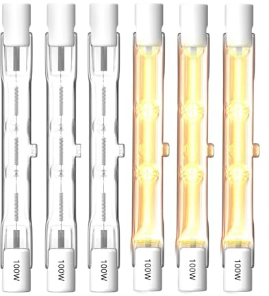 MouMouPurr 6-Pack 100W R7S Halogen Light Bulbs, 78mm T3 Double Ended J-Type, Dimmable 120V, 1200lm, 360°Beam Angle, Warm White 2700K, Security, Landscape Lights, Floor Lamps, Long Lifespan