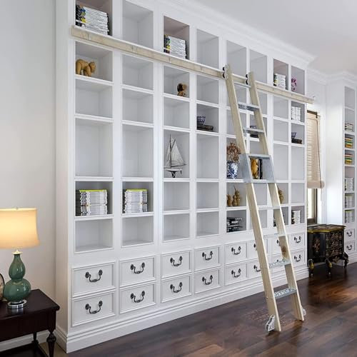 GLFNB Schiebeleiter-Hardware-Rollschienensatz für Bibliotheken im Homeoffice, Spannbare Schieberolle Oben, Bodenrolle mit Bremse / 13 Fuß/400 cm Schienensatz, 12 Fuß/366 cm Schienensatz