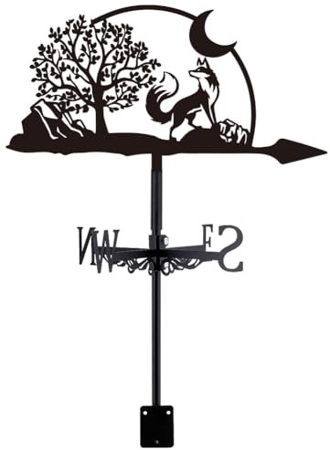 SUPERDANT Banderuola Segnavento Fox And Moon per Tetto Fox Metal Tree Moon Banderuola Vento per Capannoni Indicatore di Direzione Del Segnavento da Tetto Nero