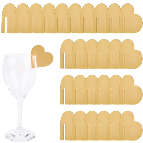 GORGECRAFT 30 st hjärta dryckeslappar akryl markör vinglas berlocker hög kopp etikett tomma platta glas identifierare namnbricka gyllene bägare toppers för hem bar festival jul alla hjärtans fest