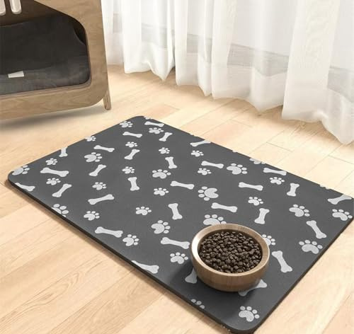 Caiyloxn Napfunterlage Hund 60 x 40 cm rutschfeste Futterunterlage Katze Schwarz Hundenapf Unterlage für Haustier Futternapf Unterlage