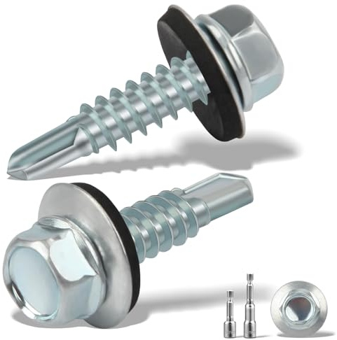 sturiz 100 Piezas Tornillos Autorroscantes 4.8x19MM Tornillos Autotaladrantes Roscachapas con Arandela Tornillos Autoperforantes con 2 Vaso M8 Taladro para Metal Panel Sandwich Tejado Chapas (Plata)