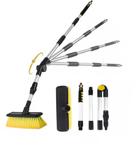 Spazzola per lavaggio auto con manico lungo 160 cm, girevole a 180°, lunghezza regolabile, spazzola per la pulizia dell'auto con attacco per tubo dell'acqua, per SUV, monovolume, camion, camper