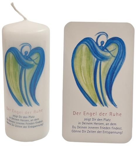 Angel Candle with Saying Card - Angel of Peace - Gift Set with Angel Motif by Andrea Zrenner 12 cm Candle + Angel Card Blue White - Give Consolation and Mindfulness as a Gift