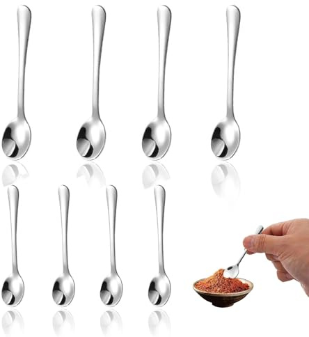 LNSYSNS 8 Stück Gewürzlöffel, 304 Edelstahl Servierlöffel, 9 cm und 7,5 cm Mini Löffel für Gewürze, Lustig und Niedlich Tiny Edelstahl Löffel für Gewürzgläser, für Gewürze, Salz und Zucker