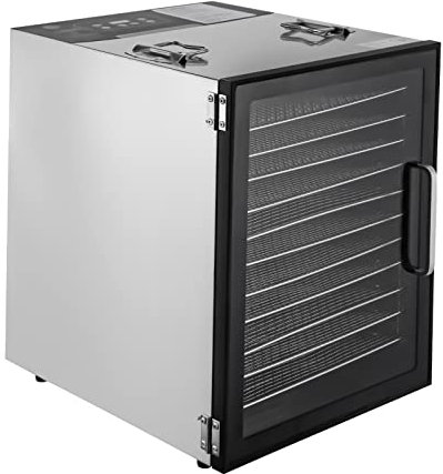 Deshidratador de alimentos, acero inoxidable, 800 W, con temporizador digital y luz LED, 10 bandejas, rango de temperatura de 30 – 90 ℃, para secar frutas, verduras, carne (plata, 12 pisos)