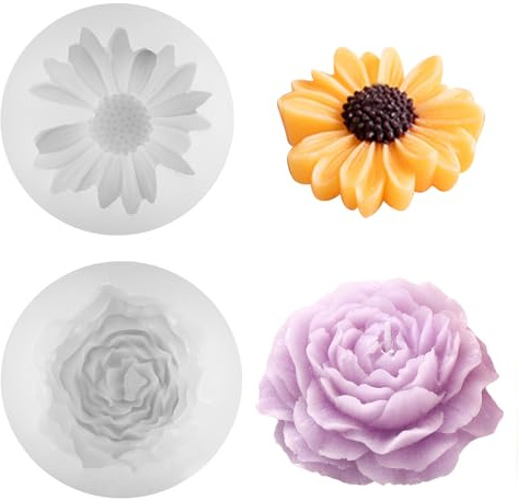 TANGJJY 2 stycken ljussilikonformer, pionljus gjutform, tusensköna silikon ljusform, 3D-blommor ljusform, gör-det-själv ljustillverkning, för blomljus, fondant, choklad