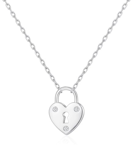 Philip Jones Silver Plated Heart Padlock Necklace Created with Zircondia® Crystals