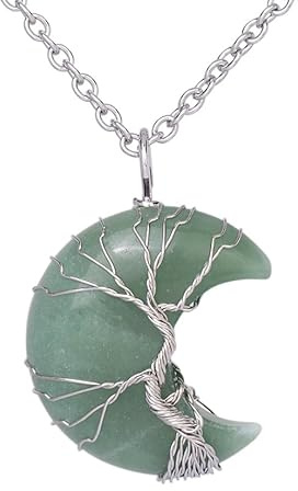 Collier Pendentif Arbre De Vie Enroulé En Fil De Fer Reiki Pendentif Croissant De Lune Énergie Cristal Bijoux Spirituels Fait Main Pierres Précieuses Naturelles Pour Femmes Chaîne En Argent Aven