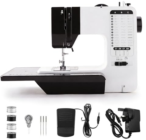 YUMILI Sewing Machine, 38 Stitches Electric Double Needle Sewing Machine Household Compact Lightweight Automatic Embroidery Machine with Extension Table(UK 220V)