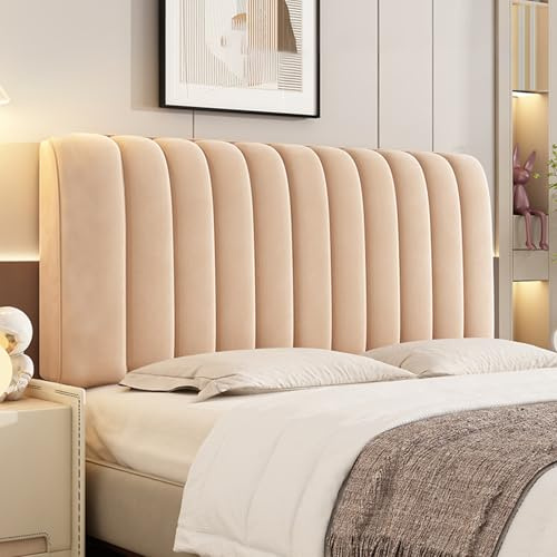 Volltonfarbe Bett Kopfteil Bezug, Milchsamt Weicher Stretch Bed Headboard Cover, Universell Verdickt Bettkopfteil Husse, All-Inclusive Staubdicht Kollisionsvermeidung, für Full Twin (180cm,Khaki)