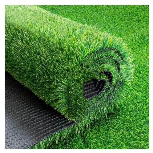 LSSHQ Outdoor Kunstrasen Matte in Grün Wetterfest Kunststoffrasen Balkonteppich Rollrasen Gras Teppich Künstlich, Dauerhaftes Selbstentwässerungssystem(1.5x8m/5x26ft)