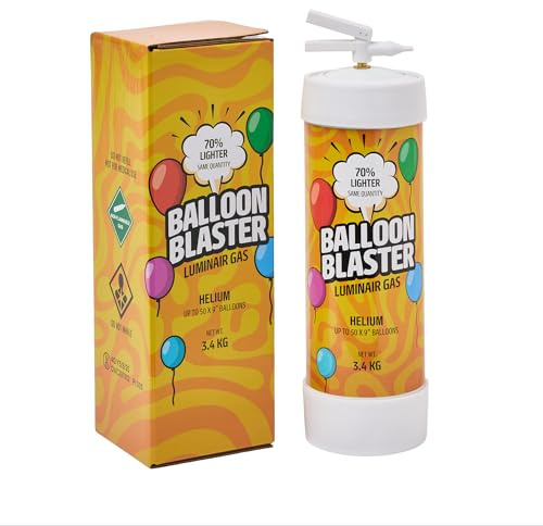 LuminairGas Ultra-Light Helium Cylinder Fills up to 50 Balloons (3.4kg), 99.99% Pure Helium, Portable Tank for Parties & Events (Yellow)