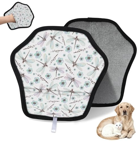 WowPrint Wasserfarben-Handschuh zur Entfernung von Tierhaaren für Katzen, Hunde, Libellenmuster, wiederverwendbar, elektrostatische Tierhaar-Handschuhe, Bürstenwerkzeug für Couch, Kleidung, Teppich