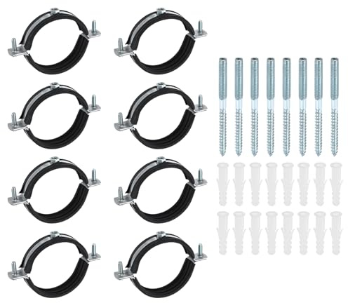 sourcing map 8 Set Split Ring Pipe Hanger 2-15/16 (75mm) Galvanized Steel Sheet Wall Ceiling Mount Adjustable Pipe Bracket Clamp with Screw and Expansion Tube for Plumbing HVAC (M8)