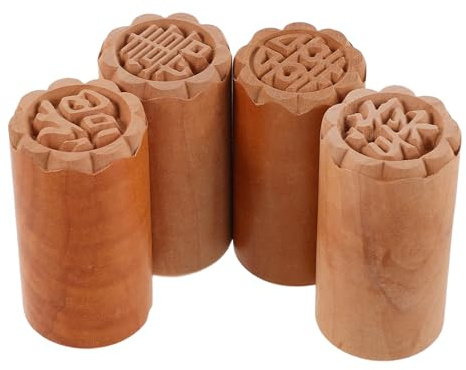 Generico Timbri per Biscotti in Legno 4 Pezzi per Mooncake Tradizionali Cinesi, Timbro Torta Artigianale Motivi Intagliati, Strumenti da Forno per Dolci e Panini, Adatti per Cucina Fai
