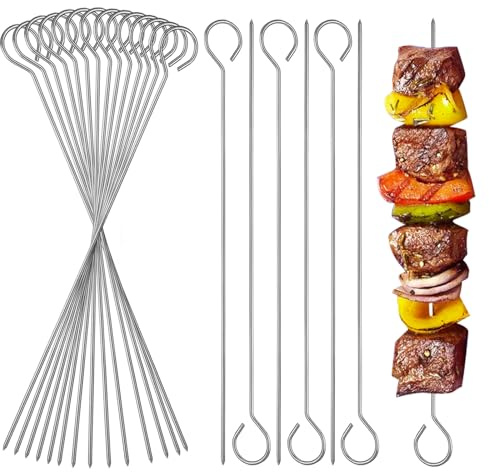 20 Pièces Brochettes Grill Acier Inoxydable 20cm, Brochettes Réutilisables, Brochettes Viande & Aiguilles à Roulades, Idéales pour Chamallows, Chocolat, Snacks & Légumes