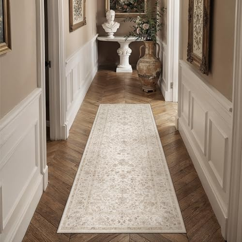 PureCozy Vintage Tapis Couloir 60x180cm Antidérapant Beige Long Rug
