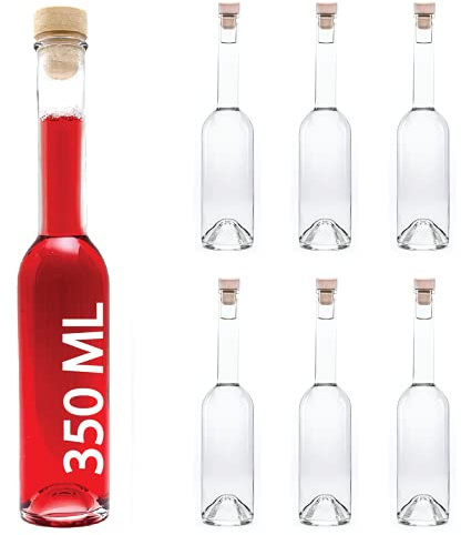 Slkfactory, 6 Bottiglie di Vetro, capacità: 350 ml. Modello: OPI-HGK. Bottiglie da riempire, per liquori, Grappa, aceto, Olio