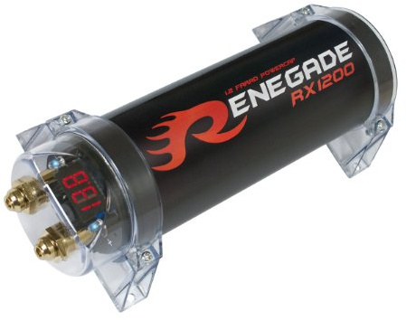 Renegade RX1200 Leistungskondensator 1,2 Fared Kapazität mit 4-stelligem Voltmeter Display (schwarz)
